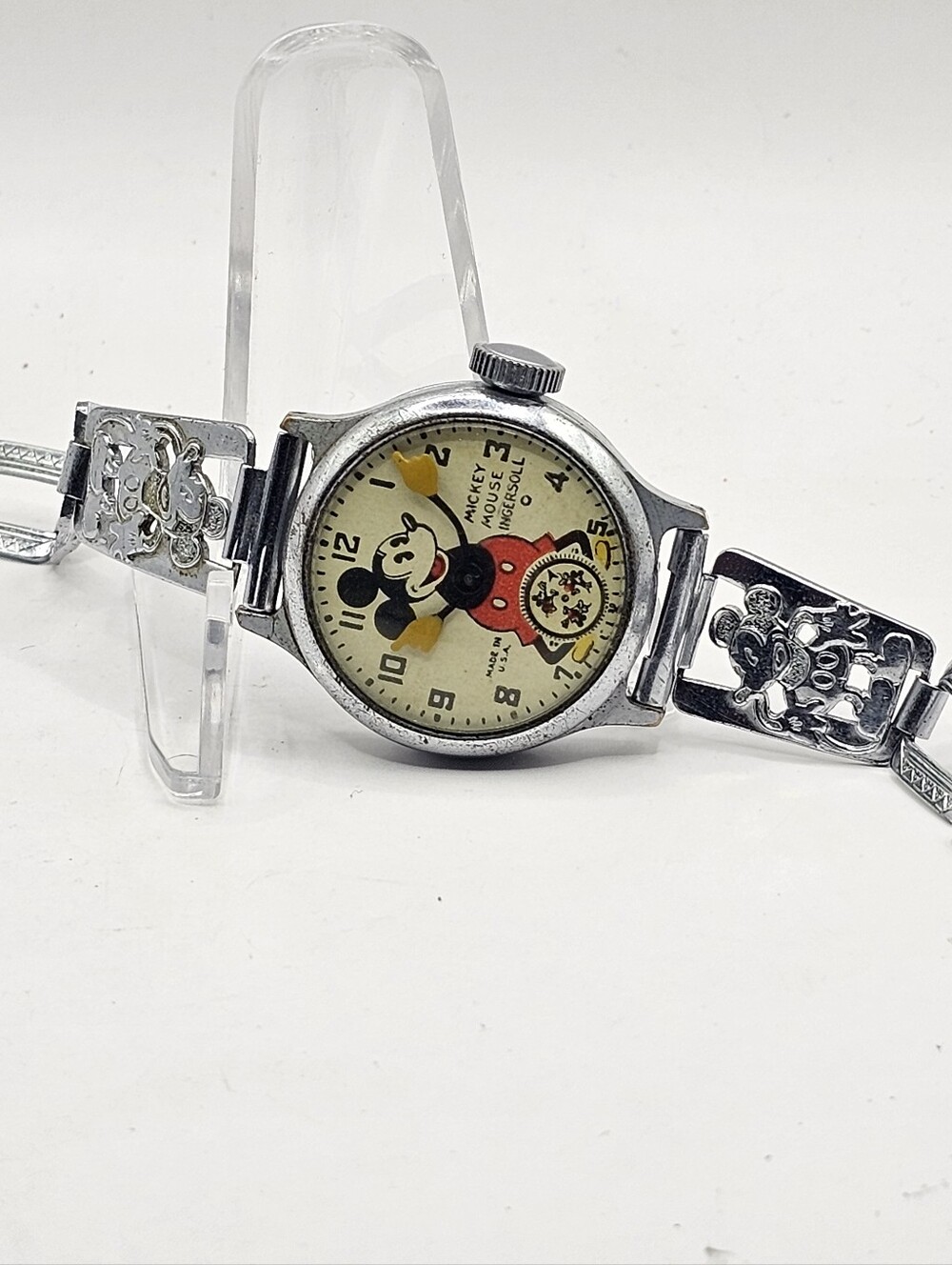 Rare 1935 32mm Ingersoll Mickey Mouse Wristwatch Original Metal Band Non-Working